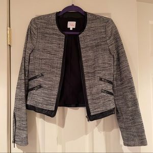 Parker Grey Tweed Jacket with Leather Trim